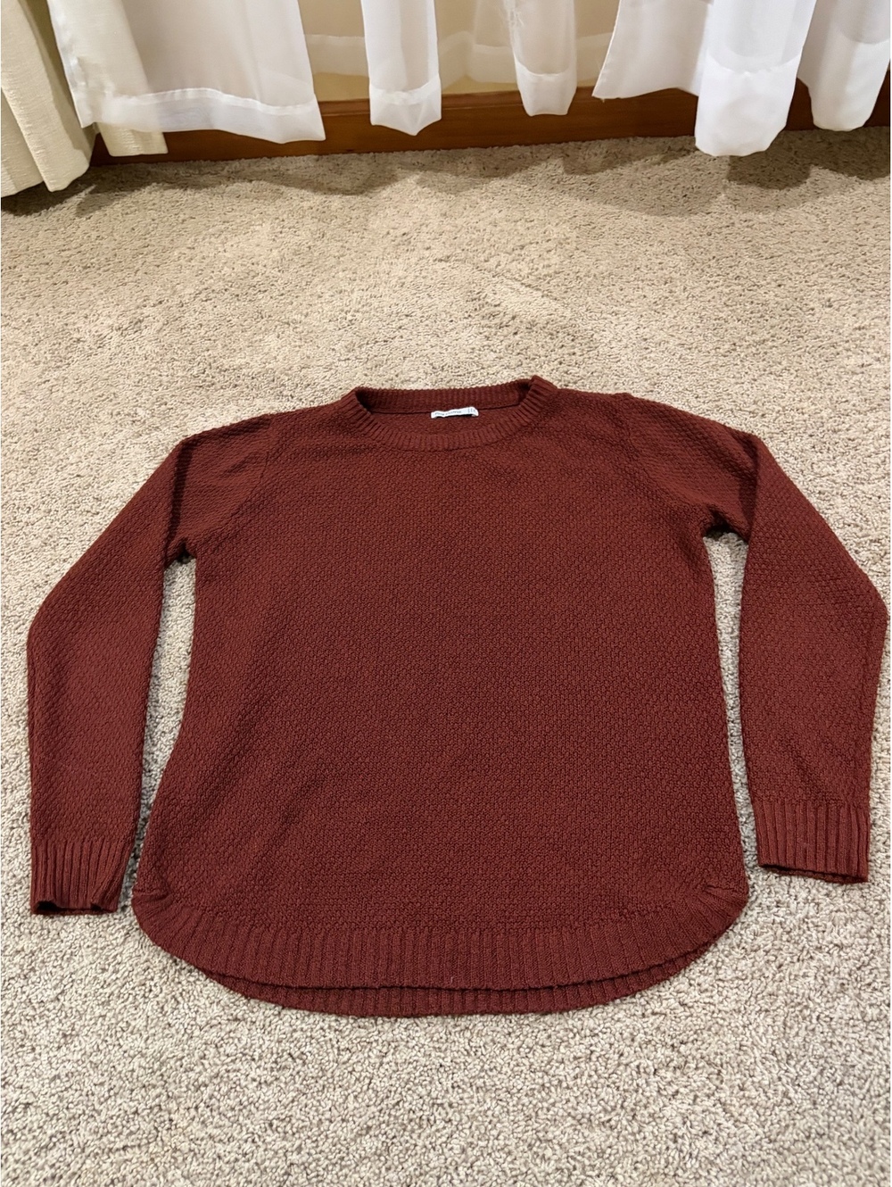 Women burnt brown Pink Clover Nickole Textured knit Sweater M MEDIUM curved hem